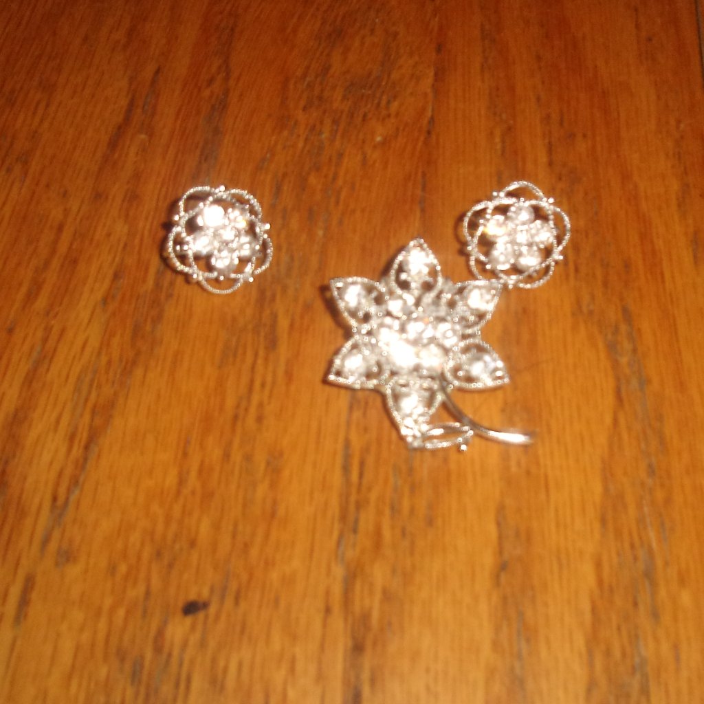 Pin Clip Earrings Set Silver Tone Rhinestones Flowers 12$